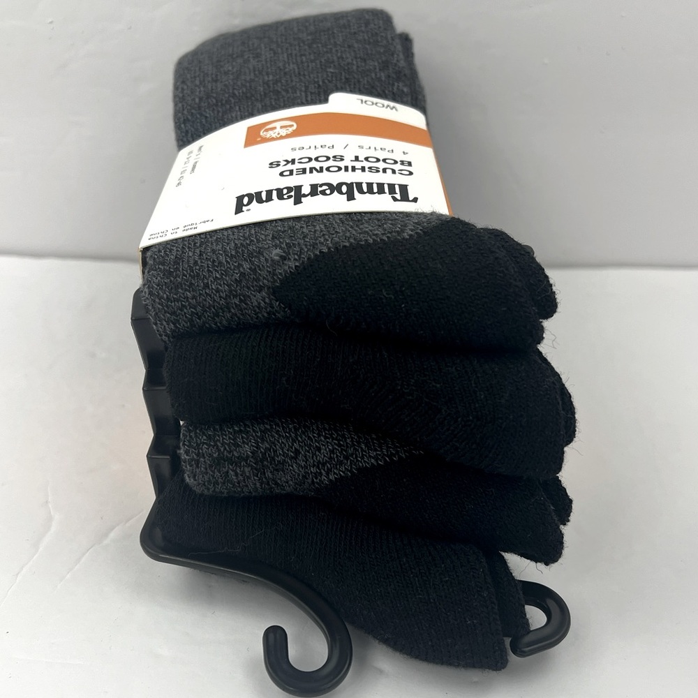 TIMBERLAND, CUSHIONED WOOL BLEND BOOT SOCKS, 4 PAIRS,BLUE/GREY & BLACK COLORS - Picture 10 of 17